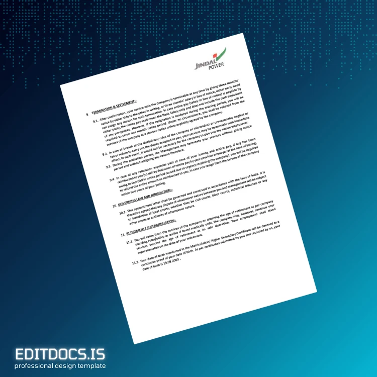 Editable India Jindal Power Ltd Employment Verification Letter Template in Word and PDF formats page 4 Page Preview - EditDocs