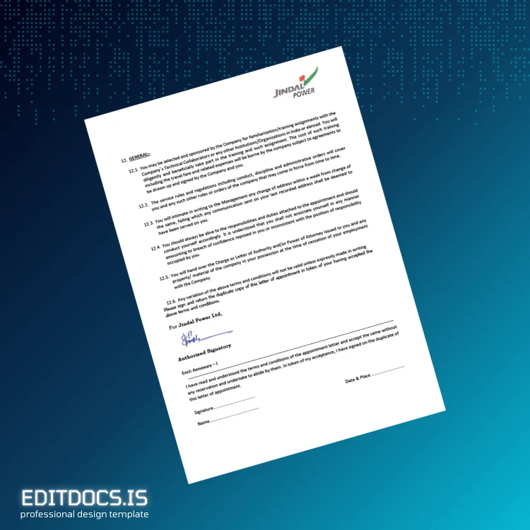 Editable India Jindal Power Ltd Employment Verification Letter Template in Word and PDF formats page 5 Page Preview - EditDocs