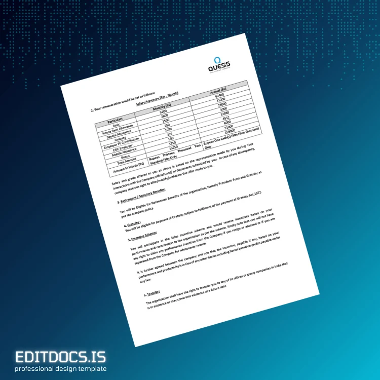 Editable India Quess Corporation Employment Verification Letter Template in Word and PDF formats page 2 Page Preview - EditDocs