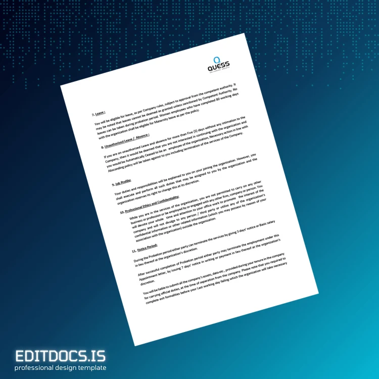 Editable India Quess Corporation Employment Verification Letter Template in Word and PDF formats page 3 Page Preview - EditDocs