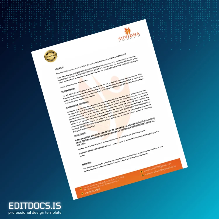 Editable India Suvidha Employment Verification Letter Template in Word and PDF formats page 2 Page Preview - EditDocs