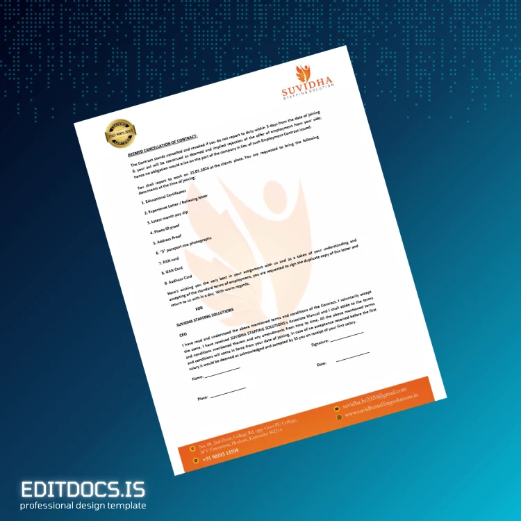 Editable India Suvidha Employment Verification Letter Template in Word and PDF formats page 4 Page Preview - EditDocs