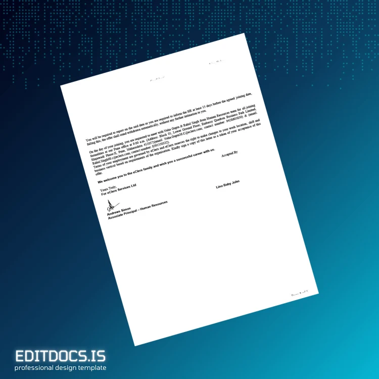 Editable India eClerx Services Ltd Employment Verification Letter Template in Word and PDF formats page 3 Page Preview - EditDocs