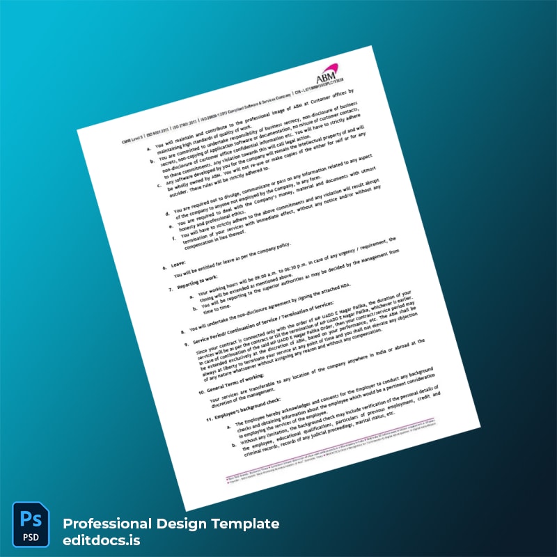 Editable India ABM Knowledgeware Ltd Employment Verification Letter Template in Word and PDF formats page 2 Page Preview - EditDocs