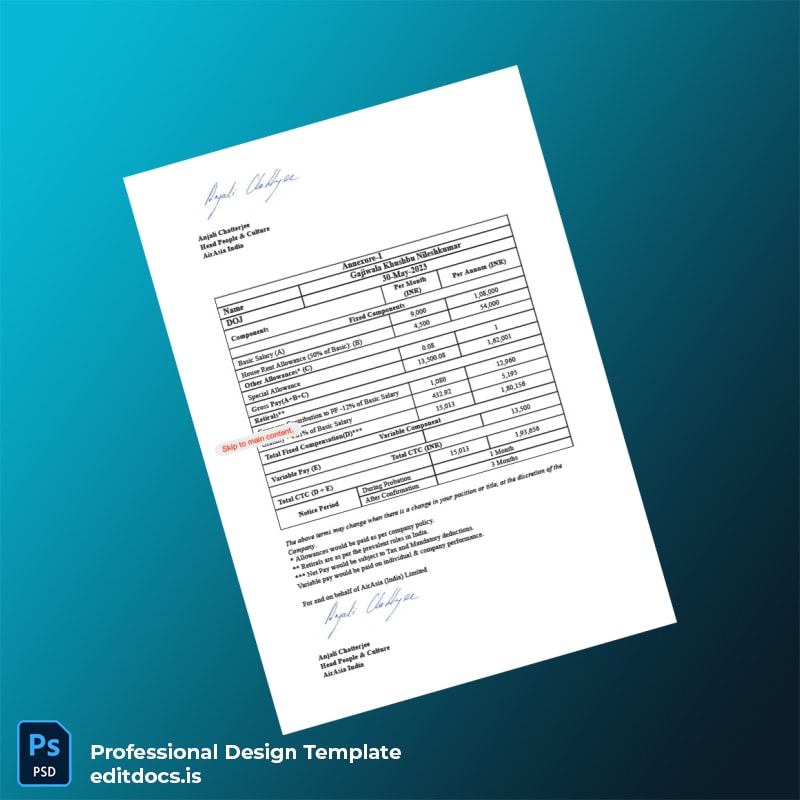 Editable India AirAsia Employment Verification Letter Template in Word and PDF formats page 7 Page Preview - EditDocs