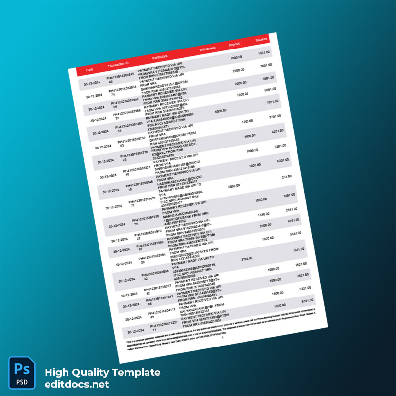 India Airtel Bank Statement Template in Word and PDF formats page 4