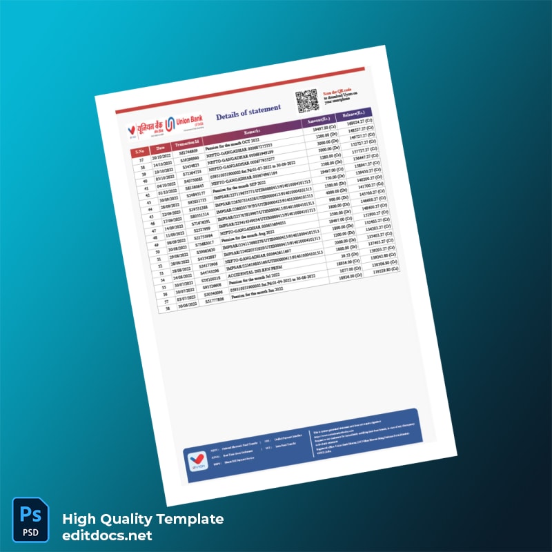 India Andhra Bank Statement Template in Word and PDF formats page 3