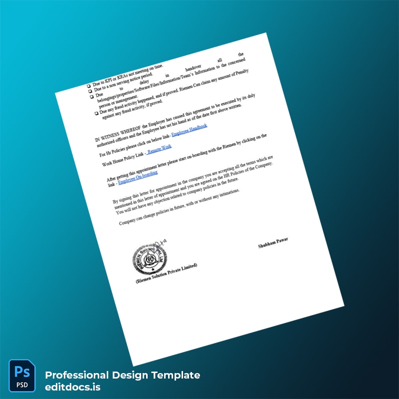 Editable India Appointment Letter Template in Word and PDF formats page 6 Page Preview - EditDocs