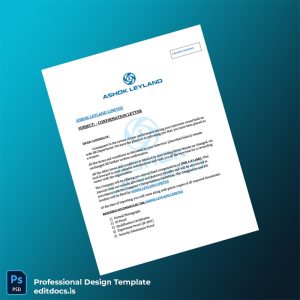 Editable India Ashok Leyland Limited Employment Confirmation Letter Template (Word&PDF) Page Preview - EditDocs