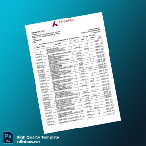 India Axis Bank Account Statement Template in Word and PDF formats