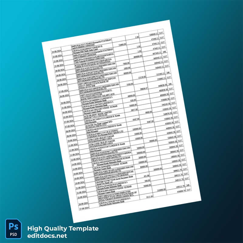 India Axis Bank Account Statement Template in Word and PDF formats page 2