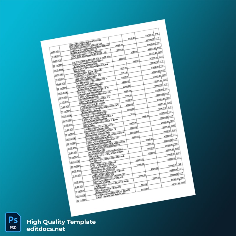 India Axis Bank Account Statement Template in Word and PDF formats page 3