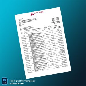 India Axis Bank Bank Statement Template in Word and PDF formats