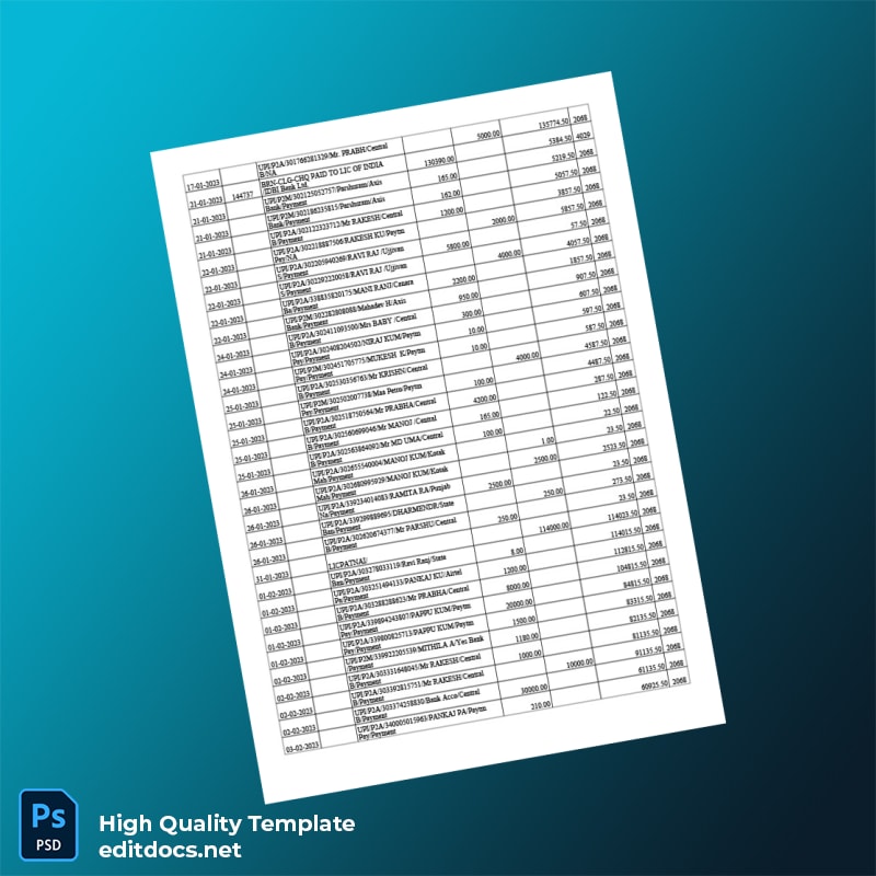 India Axis Bank Bank Statement Template in Word and PDF formats page 2