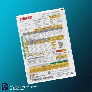 India BSES Yamuna Power Limited Editable Electricity Bill Template in Word and PDF formats