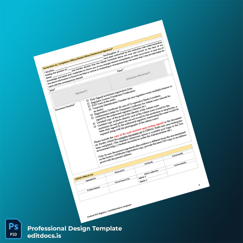 Editable India CERSAI CKYC FI Registration Form Template in Word and PDF formats page 5 Page Preview - EditDocs