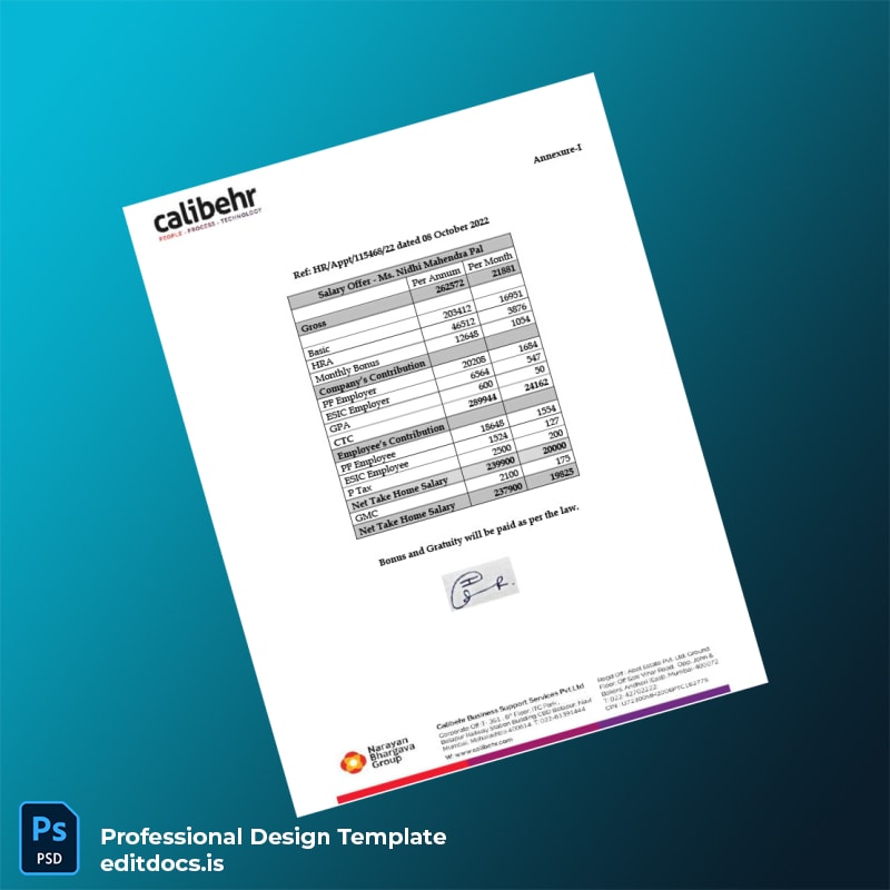 Editable India Calibehr Business Support Services Pvt Ltd Employment Verification Letter Template in Word and PDF formats page 2 Page Preview - EditDocs