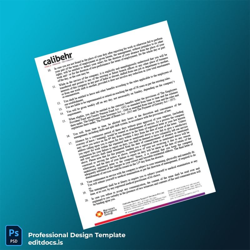 Editable India Calibehr Business Support Services Pvt Ltd Employment Verification Letter Template in Word and PDF formats page 4 Page Preview - EditDocs