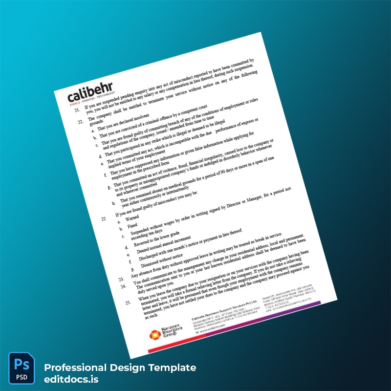 Editable India Calibehr Business Support Services Pvt Ltd Employment Verification Letter Template in Word and PDF formats page 5 Page Preview - EditDocs