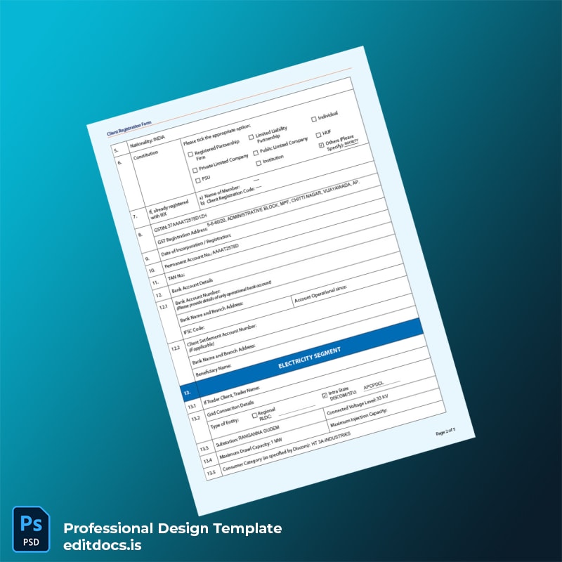 Editable India Client Registration Form Template in Word and PDF formats page 2 Page Preview - EditDocs