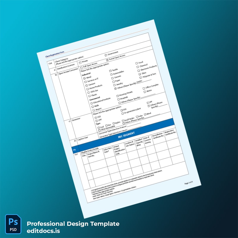 Editable India Client Registration Form Template in Word and PDF formats page 3 Page Preview - EditDocs