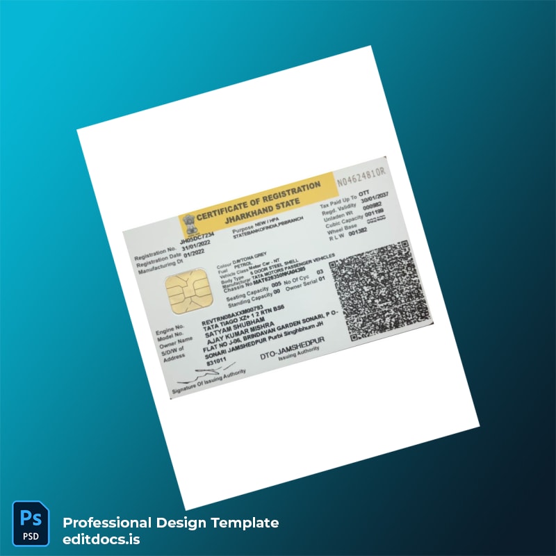 Editable India DTO Certificate of Registration Template (Word&PDF) Page Preview - EditDocs