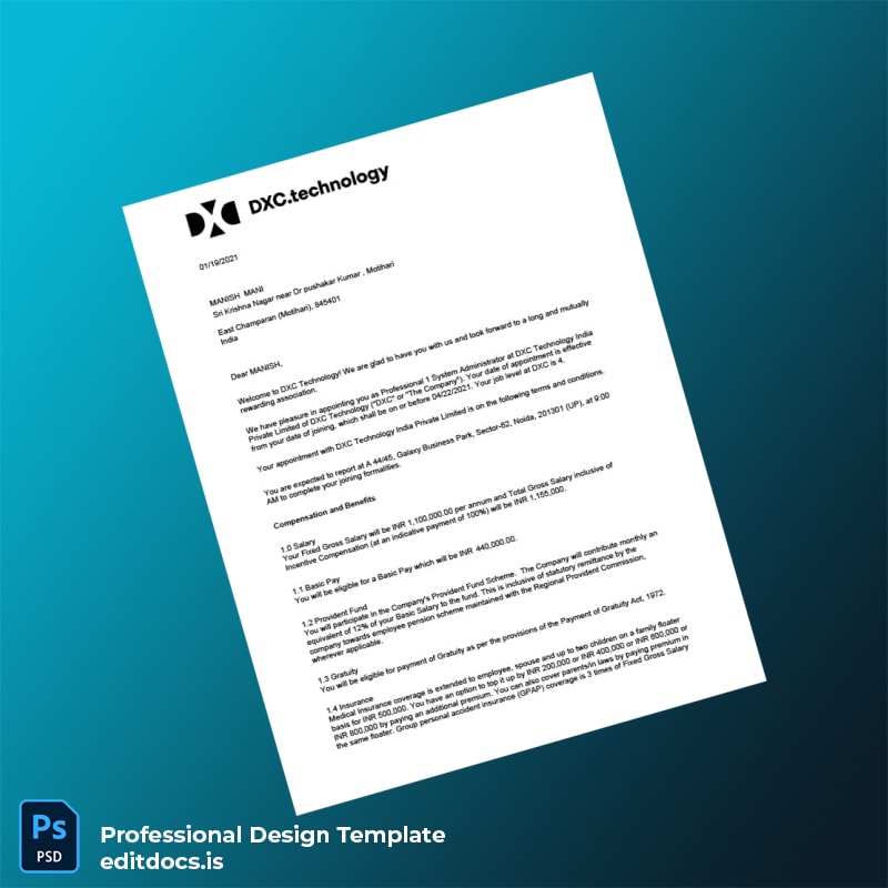 Editable India DXC Technology Employment Verification Letter Template in Word and PDF formats page 2 Page Preview - EditDocs