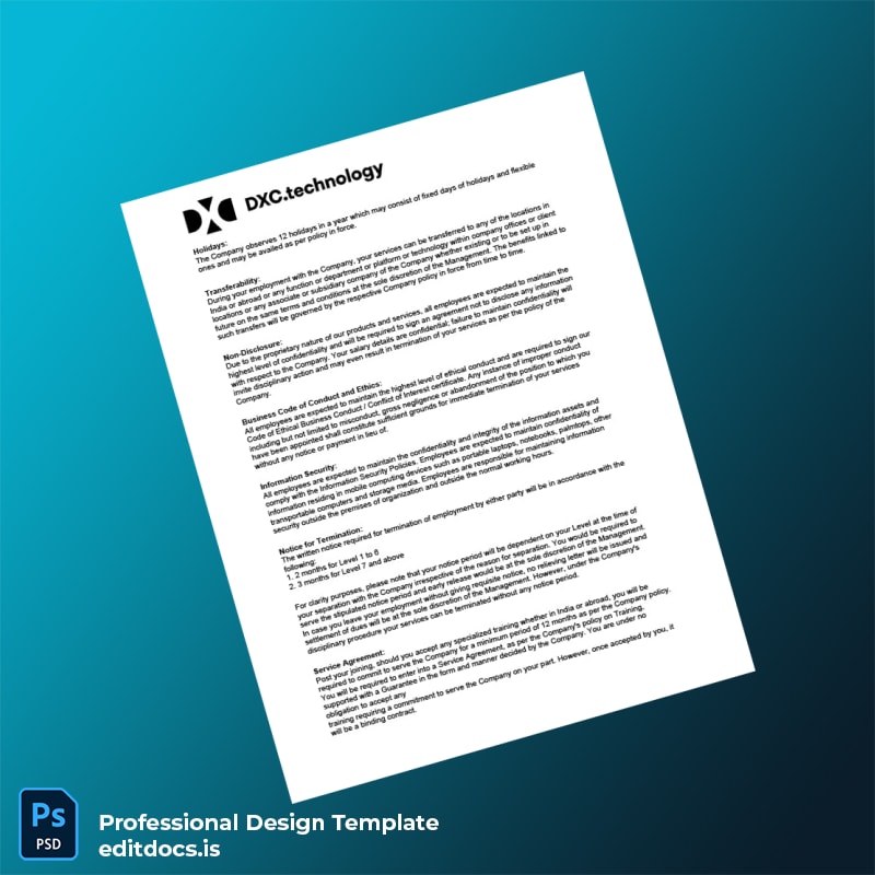 Editable India DXC Technology Employment Verification Letter Template in Word and PDF formats page 4 Page Preview - EditDocs