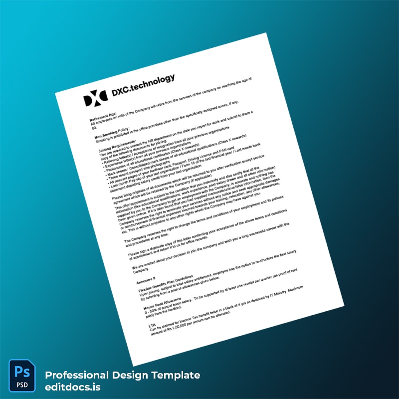 Editable India DXC Technology Employment Verification Letter Template in Word and PDF formats page 5 Page Preview - EditDocs