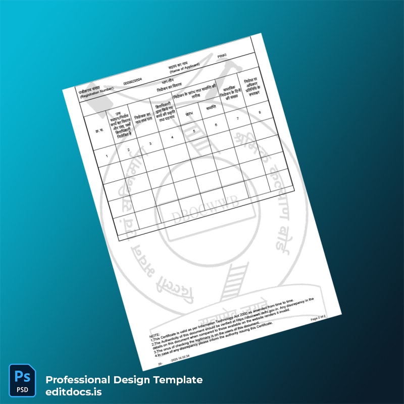 Editable India Delhi Building and Other Construction Workers Welfare Board Registration Certificate Template in Word and PDF formats page 2 Page Preview - EditDocs