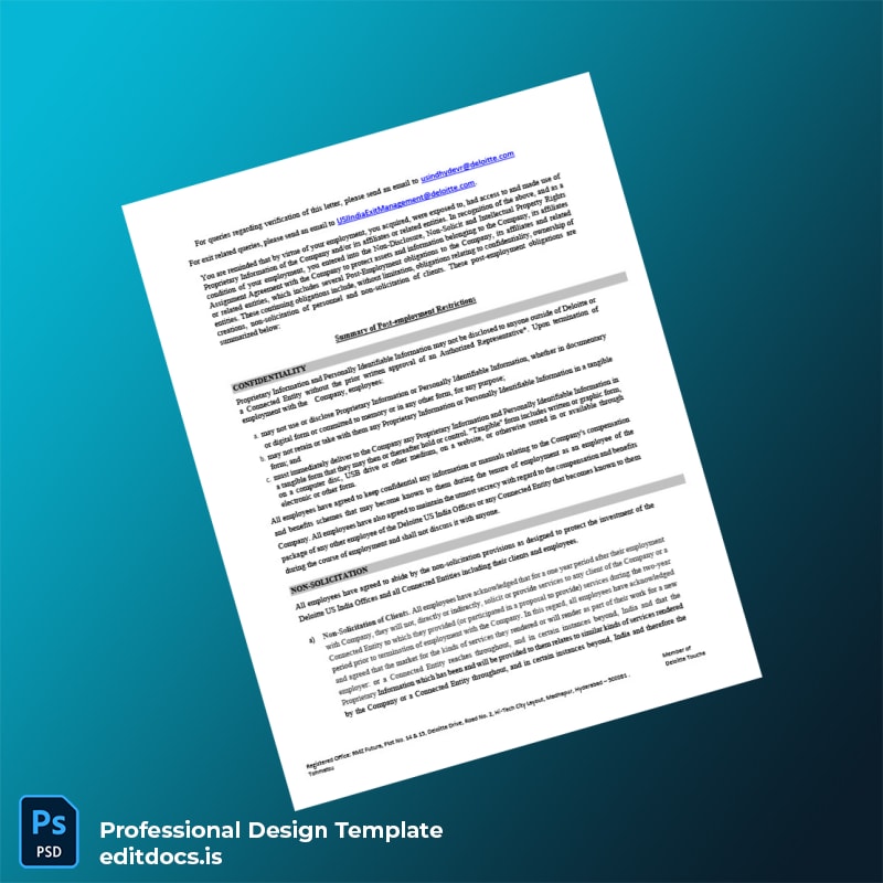 Editable India Deloitte Employment Verification Letter Template in Word and PDF formats page 2 Page Preview - EditDocs