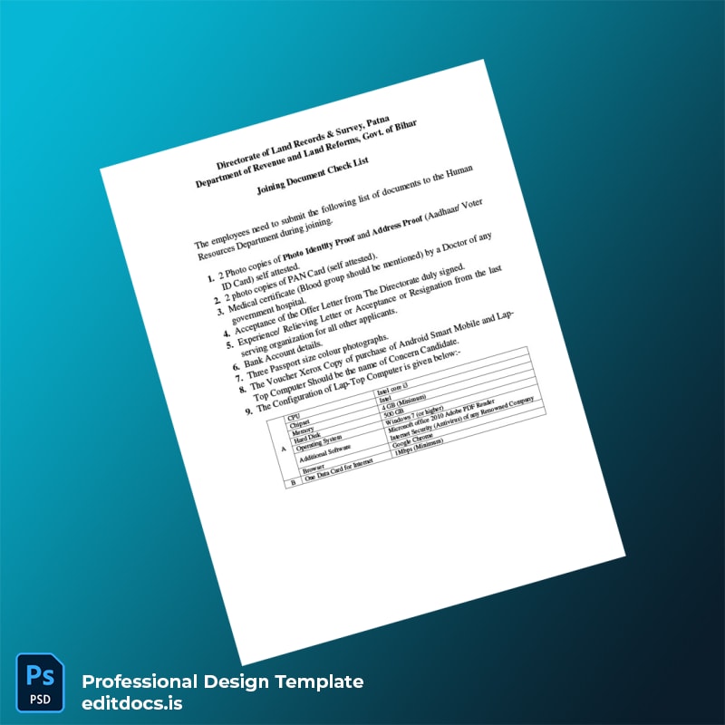 Editable India Directorate of Land Records Survey Employment Verification Letter Template in Word and PDF formats page 2 Page Preview - EditDocs
