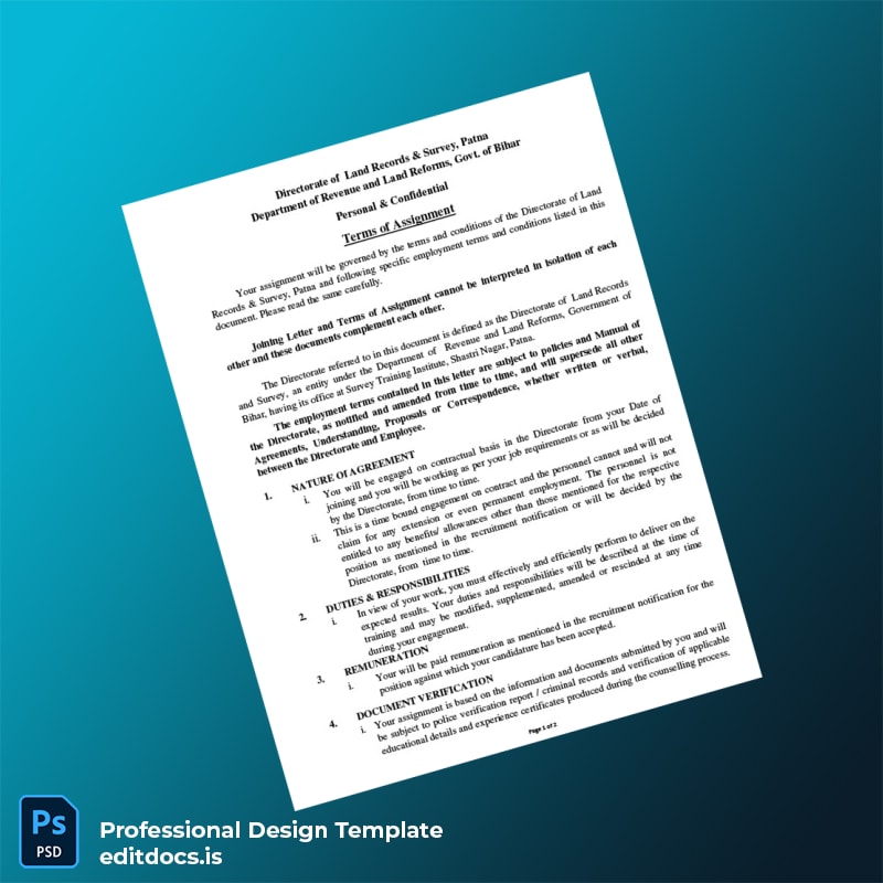 Editable India Directorate of Land Records Survey Employment Verification Letter Template in Word and PDF formats page 3 Page Preview - EditDocs