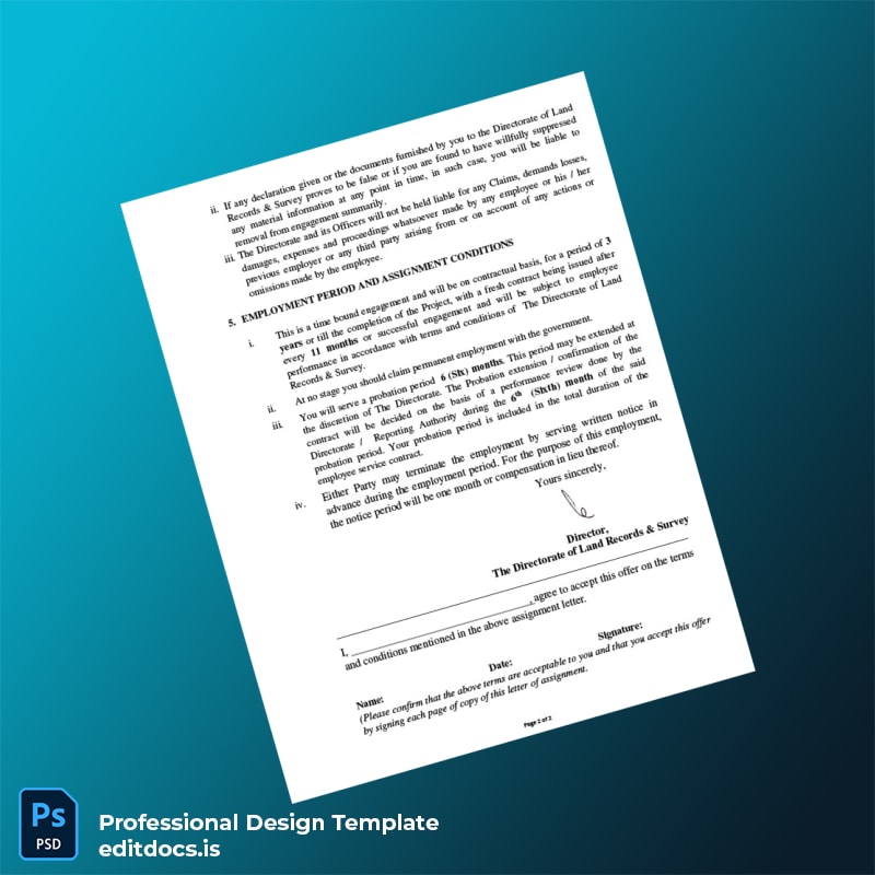 Editable India Directorate of Land Records Survey Employment Verification Letter Template in Word and PDF formats page 4 Page Preview - EditDocs