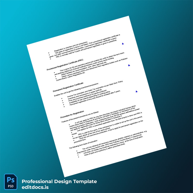 Editable India District Industries Centre Registration Certificate Template in Word and PDF formats page 5 Page Preview - EditDocs