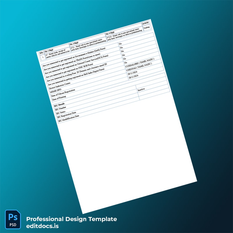 Editable India District Industries Centre Udyam Registration Certificate Template in Word and PDF formats page 3 Page Preview - EditDocs