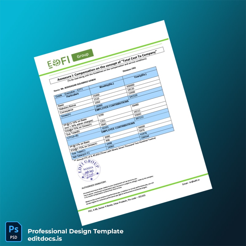 Editable India EDFI Group Employment Verification Letter Template in Word and PDF formats page 2 Page Preview - EditDocs