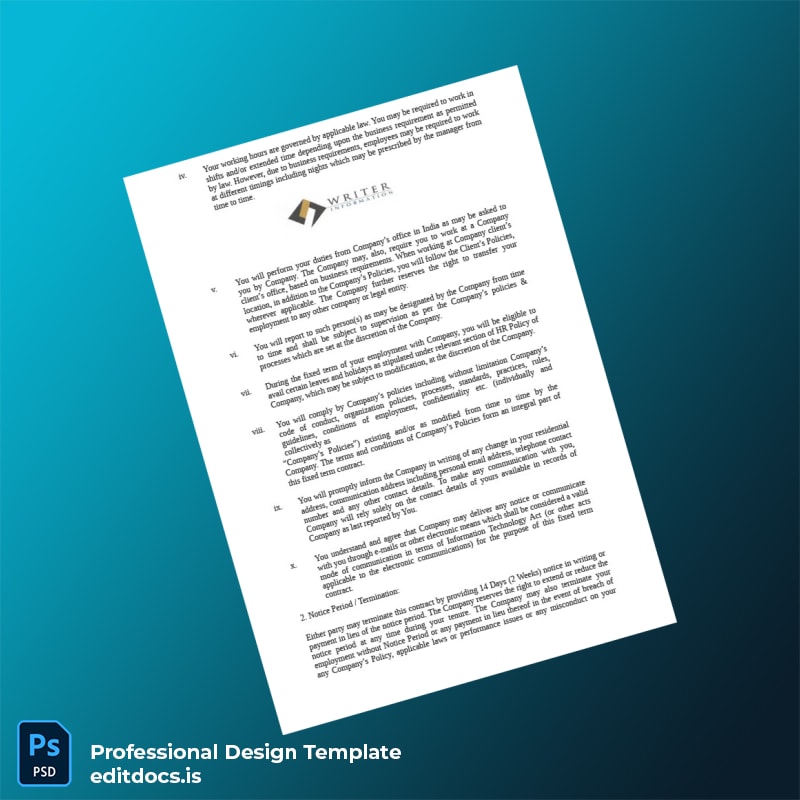 Editable India FTC Employment Verification Letter Template in Word and PDF formats page 2 Page Preview - EditDocs