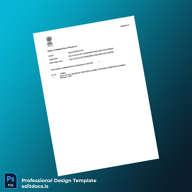 Editable India GST Authority GST Registration Certificate Template in Word and PDF formats page 2 Page Preview