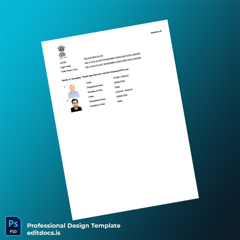Editable India GST Authority GST Registration Certificate Template in Word and PDF formats page 3 Page Preview