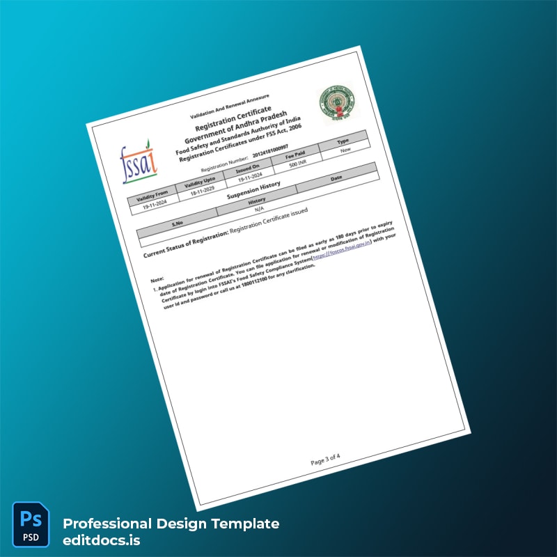 Editable India Government of Andhra Pradesh Registration Certificate Template in Word and PDF formats page 3 Page Preview - EditDocs