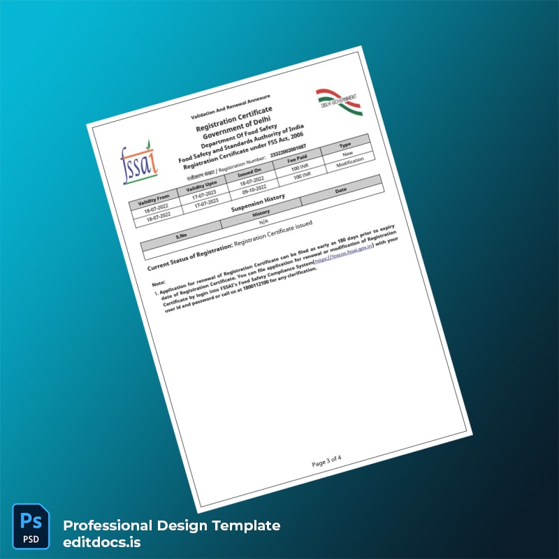 Editable India Government of Delhi Registration Certificate Template in Word and PDF formats page 3 Page Preview - EditDocs