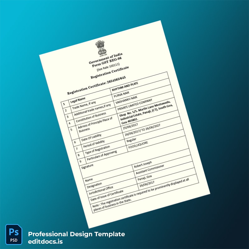 Editable India Government of India Registration Certificate Template in Word and PDF formats page 3 Page Preview - EditDocs