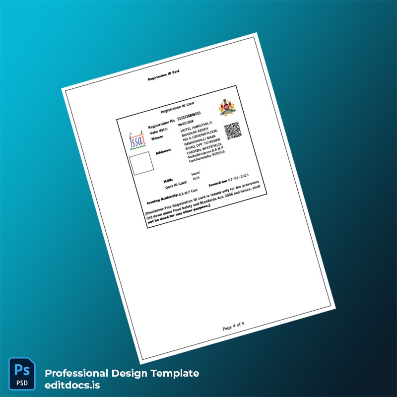 Editable India Government of Karnataka Food Registration Certificate Template in Word and PDF formats page 4 Page Preview - EditDocs