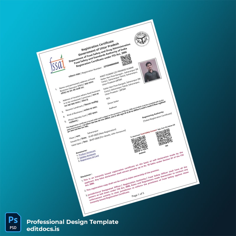 Editable India Government of Uttar Pradesh Registration Certificate Template (Word&PDF) Page Preview - EditDocs