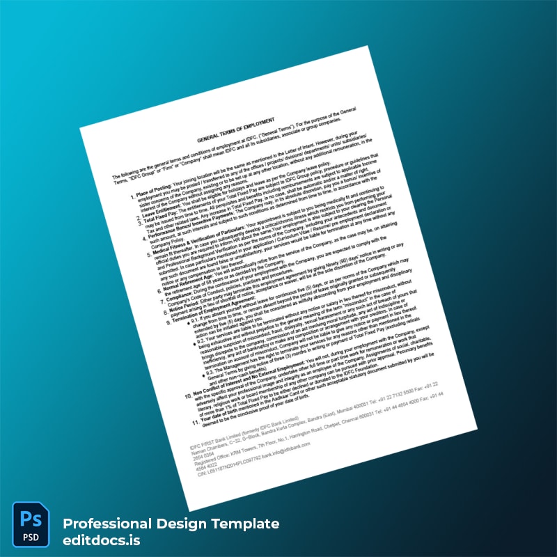 Editable India IDFC FIRST Bank Employment Verification Letter Template in Word and PDF formats page 3 Page Preview - EditDocs