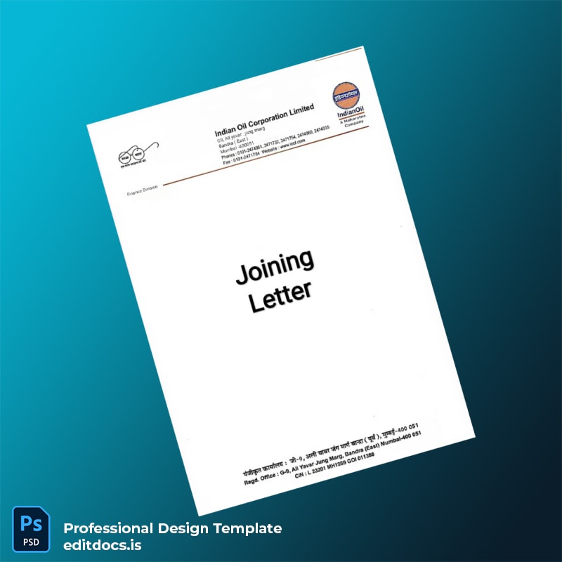 Editable India Indian Oil Corporation LTD Joining Letter Template (Word&PDF) Page Preview - EditDocs