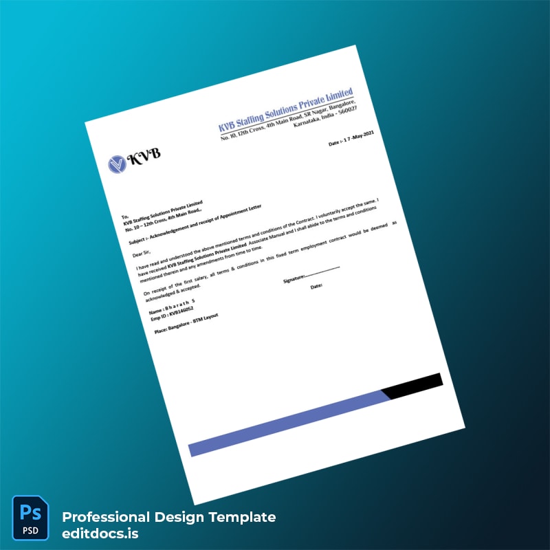 Editable India KVB Staffing Solutions Private Limited Employment Verification Letter Template in Word and PDF formats page 5 Page Preview - EditDocs