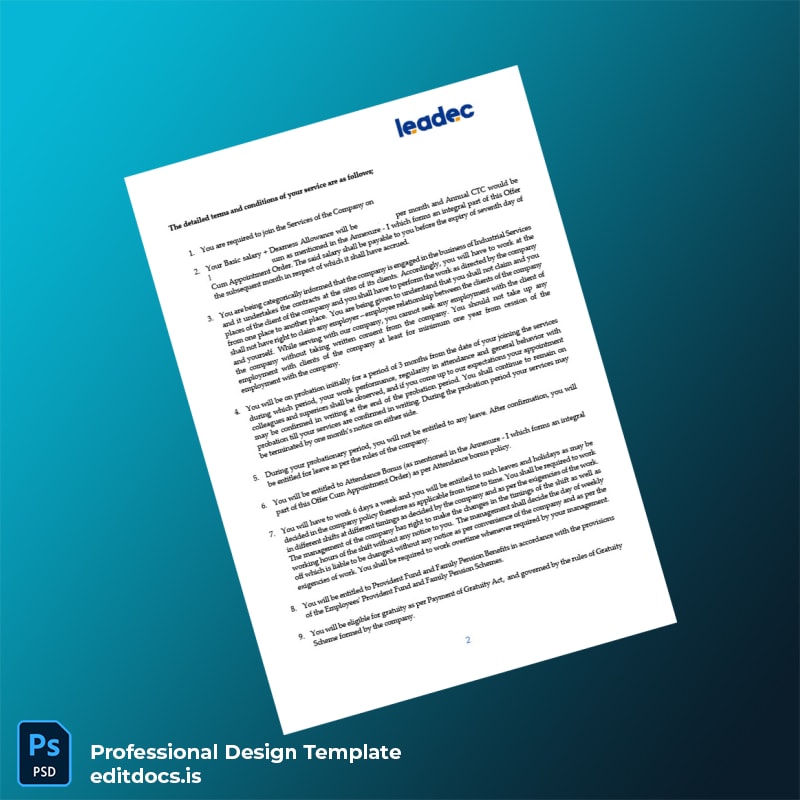 Editable India Leadec India Pvt Ltd Employment Verification Letter Template in Word and PDF formats page 2 Page Preview - EditDocs