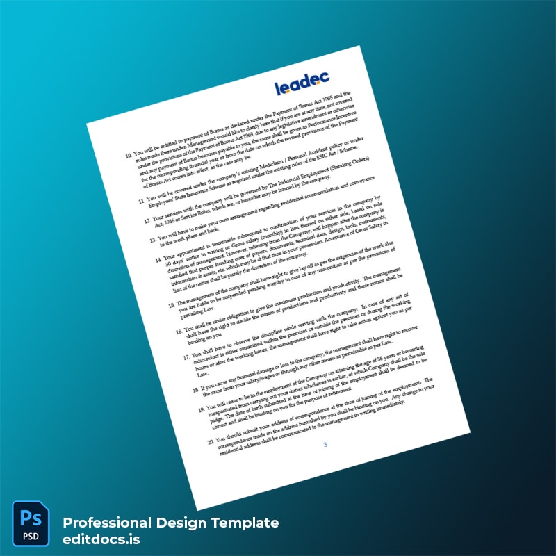 Editable India Leadec India Pvt Ltd Employment Verification Letter Template in Word and PDF formats page 3 Page Preview - EditDocs